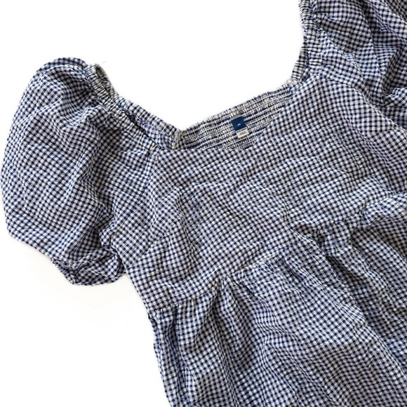 Old Navy Dress Womens Plus Sz 2X Blue Gingham Puff Sleeve Smocked Chest - Picture 3 of 9